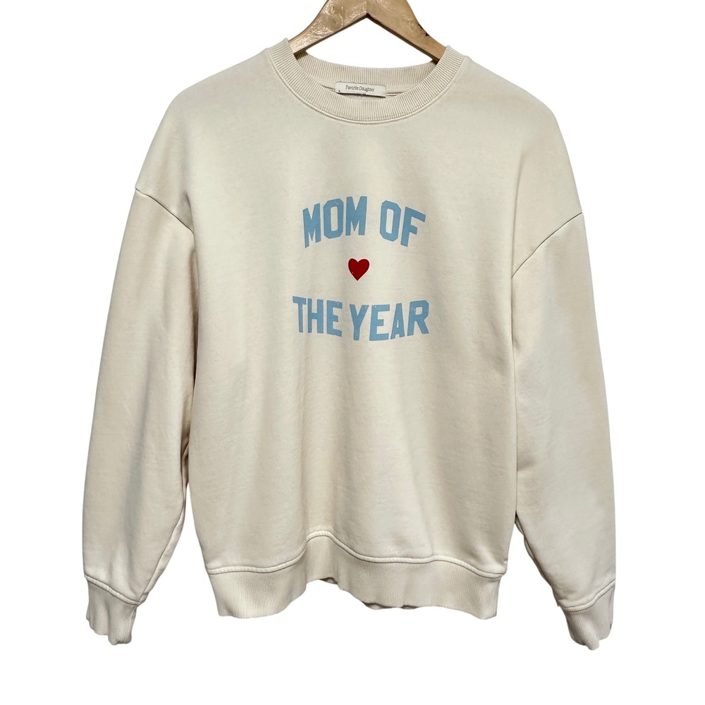 Favorite Daughter Mom Of The Year Sweatshirt Womens L Cream Graphic Pullover